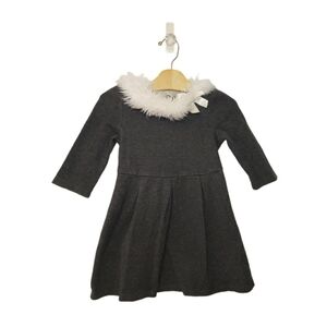 Janie and Jack Size 5 Grey Ponte Elbow Sleeve Dress White Faux Fur Collar